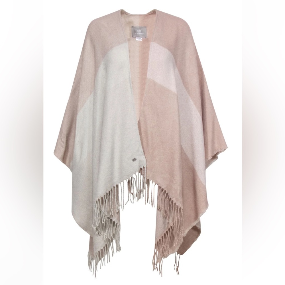 Soia And Kyo Light Pink Cream Colorblocked Open Poncho Scarf Hem OS Scarfigan
